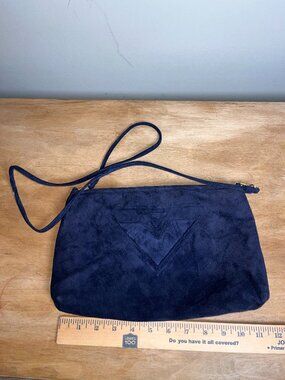Vanessa Navy Blue Suede Crossbody Clutch Purse Gold Hardware